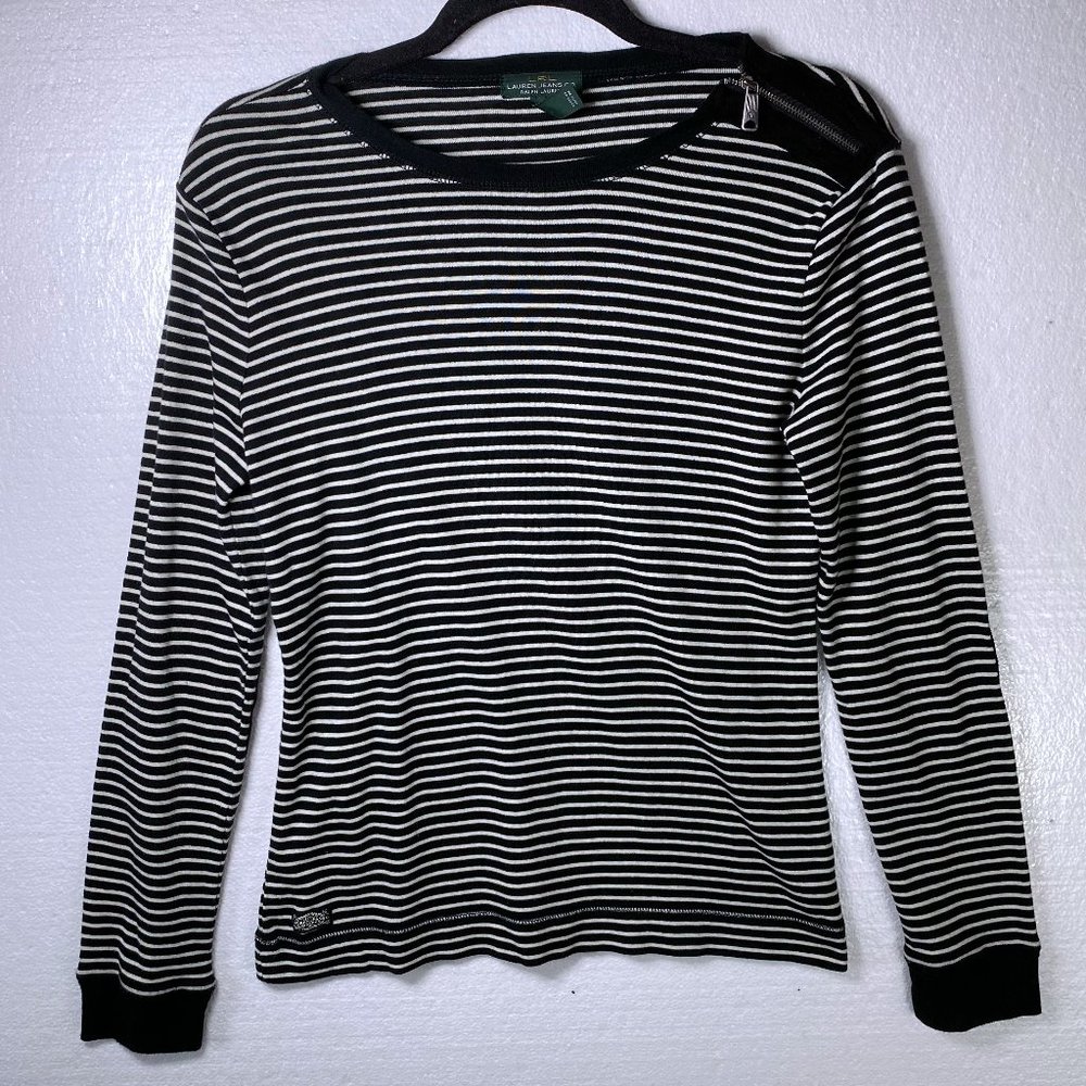 Lauren Ralph Lauren L Logo Elbow Patch Striped Top
